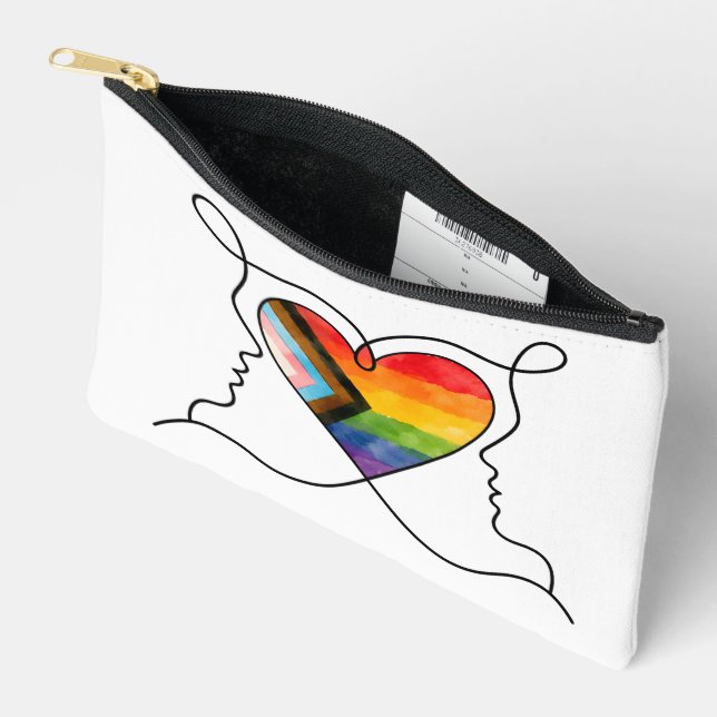 Progress Pride Heart Line Art Accessory Pouch (Open)