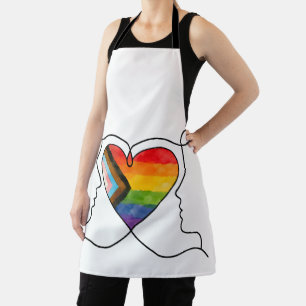 Progress Pride Heart Line Art Apron