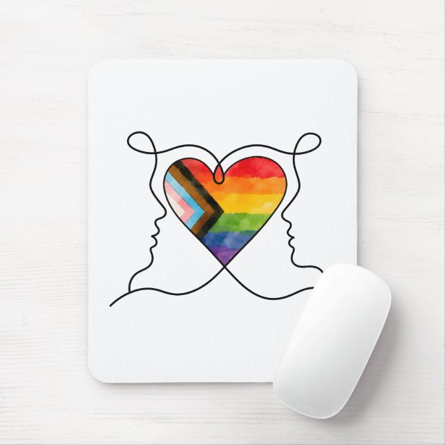 Progress Pride Heart Line Art Mouse Pad (With Mouse)