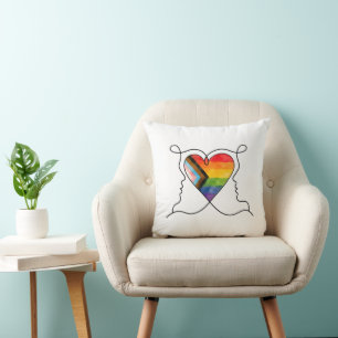 Progress Pride Heart Line Art Throw Pillow