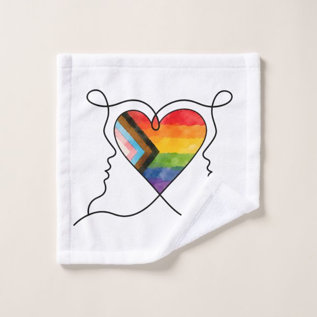 Progress Pride Heart Line Art Wash Cloth (Wash Cloth)