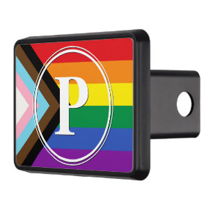Progress Pride LGBT Rainbow Flag Custom Monogram Trailer Hitch Cover