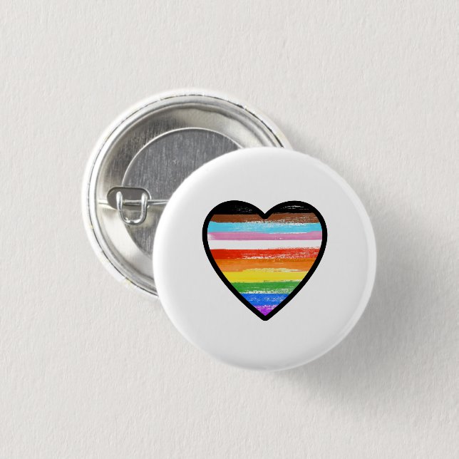 Progress Pride Painted Heart 1 Inch Round Button (Front & Back)