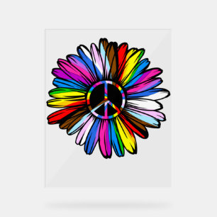Progress Pride Peace Daisy - LGBTQ+ Love Wins Acrylic Sign