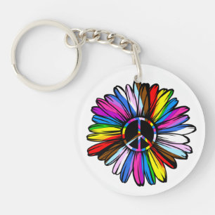 Progress Pride Peace Daisy - LGBTQ+ Love Wins Keychain