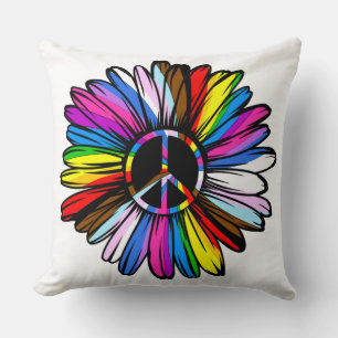 Progress Pride Peace Daisy - LGBTQ+ Love Wins Throw Pillow