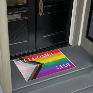 Progress Pride Rainbow Beach Personalized Welcome Doormat