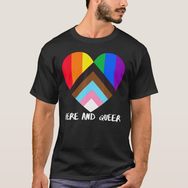 Progress Pride Rainbow Flag Inclusivity Heart  Her T-Shirt (Front)