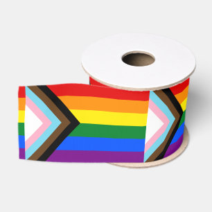Progress Rainbow Flag ribbon, LGBTQ & Pride flag Grosgrain Ribbon