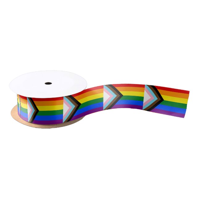 Progress Rainbow Flag ribbon, Pride flag & LGBTQ Satin Ribbon (Spool)