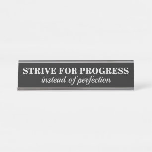 PROGRESS vs PERFECTION (or YOUR text) desk plate Desk Name Plate