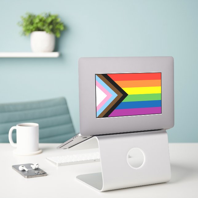 Progressive Pride Sticker (Laptop On Desk)