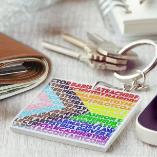 Progressive Rainbow Flag LGBT Gay Script Keychain