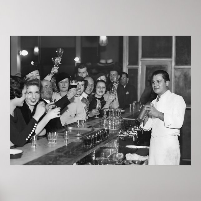 Prohibition, Bar Cart, Black and White Vintage  Poster (Front)
