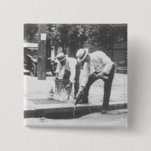 Prohibition Pouring Whiskey into a Sewer Vintage 2 Inch Square Button