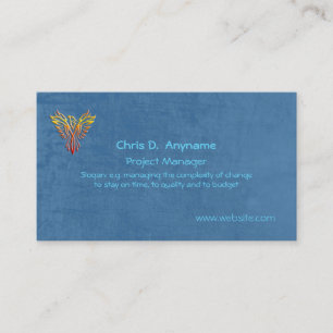 Project Manager, phoenix logo, blue leather-effect Business Card
