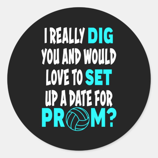 Prom Date Volleyball Promposal Classic Round Sticker (Front)