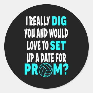 Prom Date Volleyball Promposal Classic Round Sticker