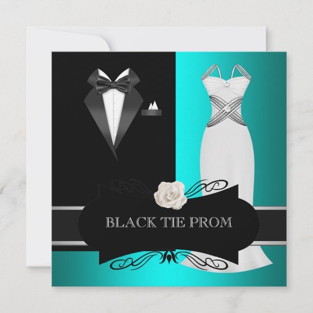 Prom High School Dance Formal Teal Black Tie Invitation (Front)