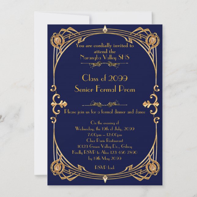 Prom invitation anybody, blue-night,Gatsby style (Front)