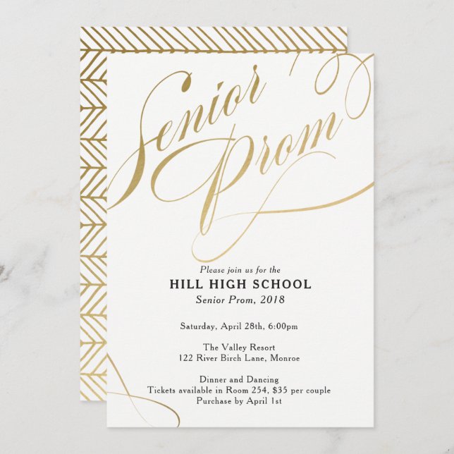 Prom Invitation, Gold Script Senior Prom Invitation (Front/Back)