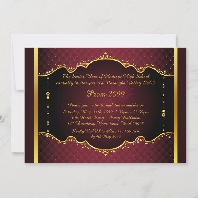 Prom invitation,Prom, Prom Senior,elegant, red Invitation (Front)