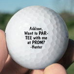 Prom or HOCO Proposal Cute Funny Promposal Idea Golf Balls<br><div class="desc">If you prefer colours other than black and white, it's simple to change using the Zazzle design tool. For instructions, see below. Ask a girl or boy to prom in style with these personalized promposal golf balls. Design features a modern typography message that reads "Want to PAR-TEE with me at...</div>