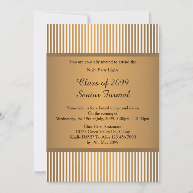 Prom senior formal class 2099,gold bronze,original invitation (Front)