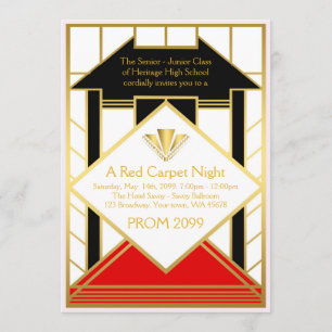 Prom Senior, Gatsby style, Red Carpet Stylized Invitation