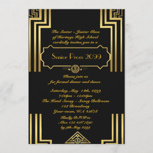 Prom senior junior,Gatsby style,art-deco, black Invitation