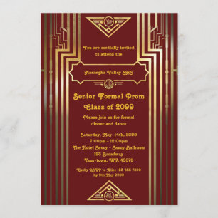 Prom senior junior, Gatsby style, art-deco,elegant Invitation