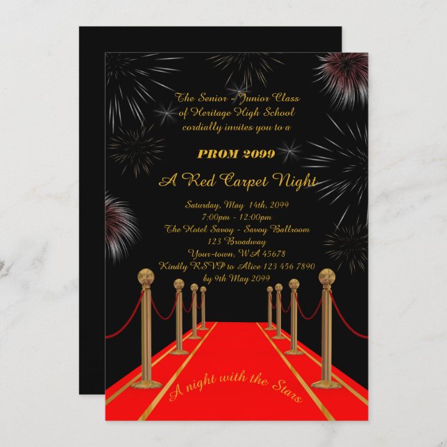 Prom Senior-Junior, Gatsby style, Red Carpet Night Invitation (Front/Back)