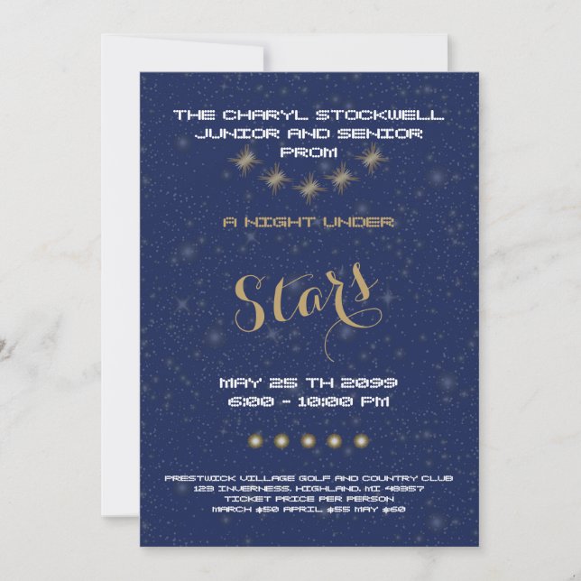 Prom senior Junior, Night Under Stars, blue, Stars Invitation (Front)