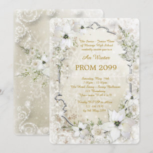 Prom Winter Senior-Junior, white Gold, silver Invitation