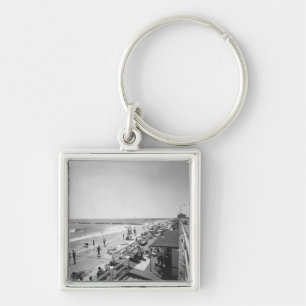 Promenade and beach B&W elevated view Keychain