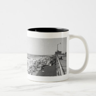Promenade and beach B&W elevated view Two-Tone Coffee Mug