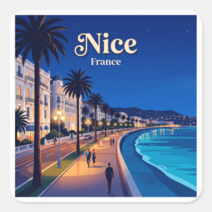 Promenade des Anglais at Night Nice France Square Sticker