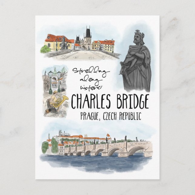 Promenade sur le pont Charles Prague - Carte posta (Devant)