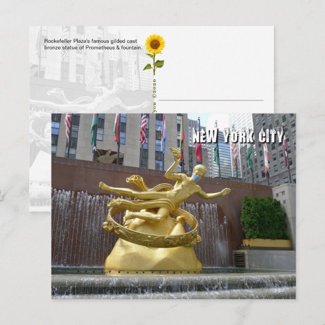 Prometheus Statue & Fountain - NYC postcard (Front/Back)