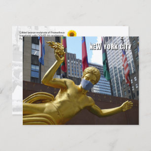 Prometheus wearing a face mask - NYC postcard