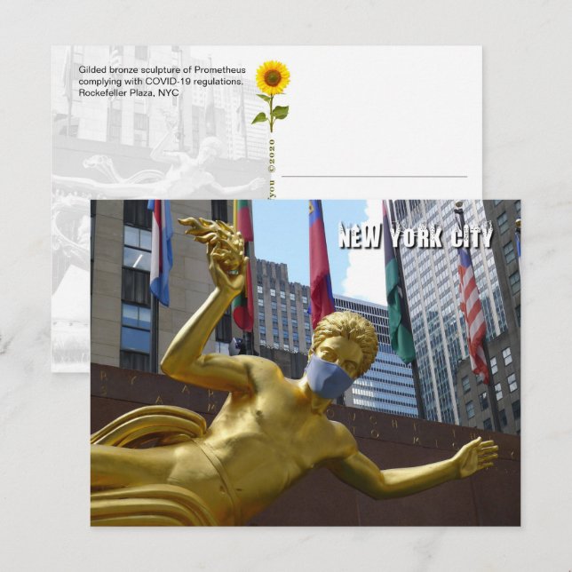 Prometheus wearing a face mask - NYC postcard (Front/Back)