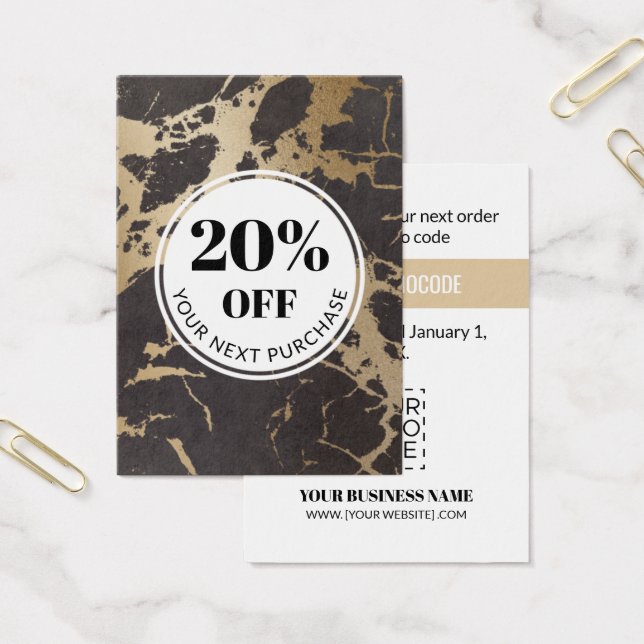 Promo Code Black Gold Marble Cartes de réduction (Bureau)