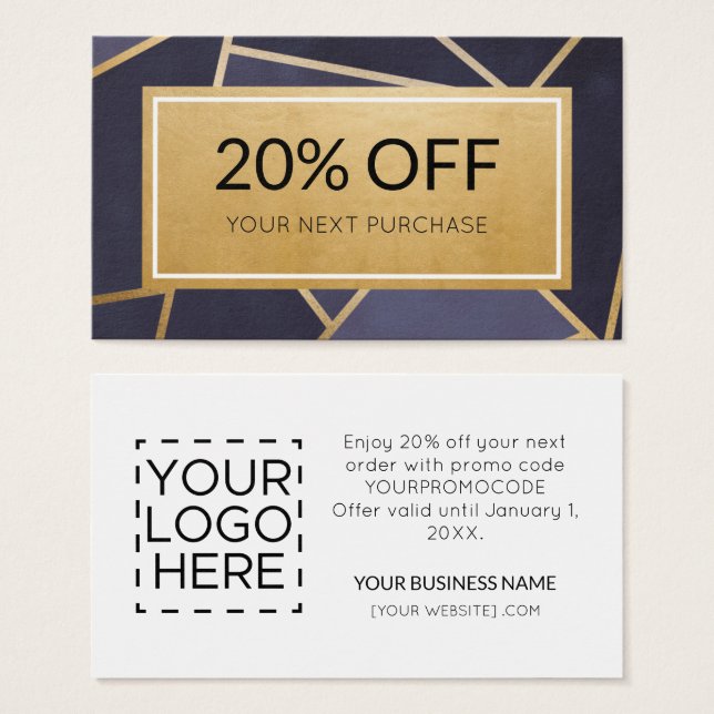 Promo Code Moderne Marine Bleu Gold Carte de réduc (Devant & derrière)