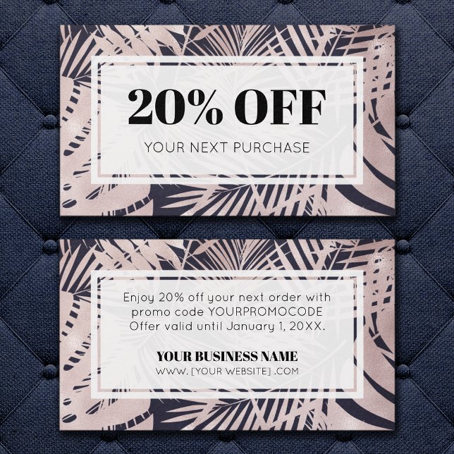Promo Code Tropical Pink Navy Blue Discount Cards (Creator Uploaded)