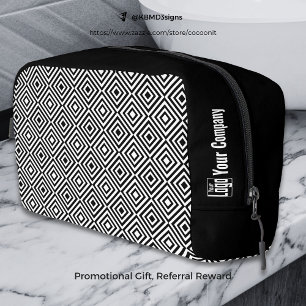 Promo Company Logo Name Black & White Tile Pattern Dopp Kit