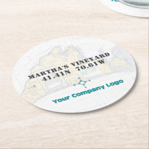 Promo Logo Latitude Longitude Martha's Vineyard Round Paper Coaster