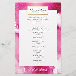 PROMO PRICE SERVICE LIST cool hot pink watercolor Flyer