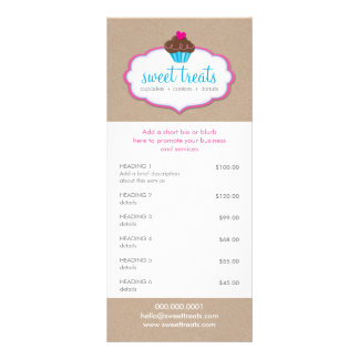 PROMO PRICE SERVICES LIST cupcake bakery kraft Rack Card