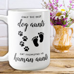 Promoted Dog Aunt To Human Aunt Pregnancy Reveal Coffee Mug<br><div class="desc">Only The Best Dog Aunts get Promoted from Dog Aunts to Human Aunt! Surprise your dog aunt of your pregnancy with this super cute dog pregnancy announcement mug. Personalize with Baby Last Name and Your Month/Date 20xx. This dog pregnancy baby reveal mug will be a favourite. COPYRIGHT © 2020 Judy...</div>