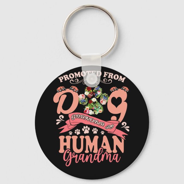 Promoted From Dog Grandma To Human Grandma Paw Keychain (Front)